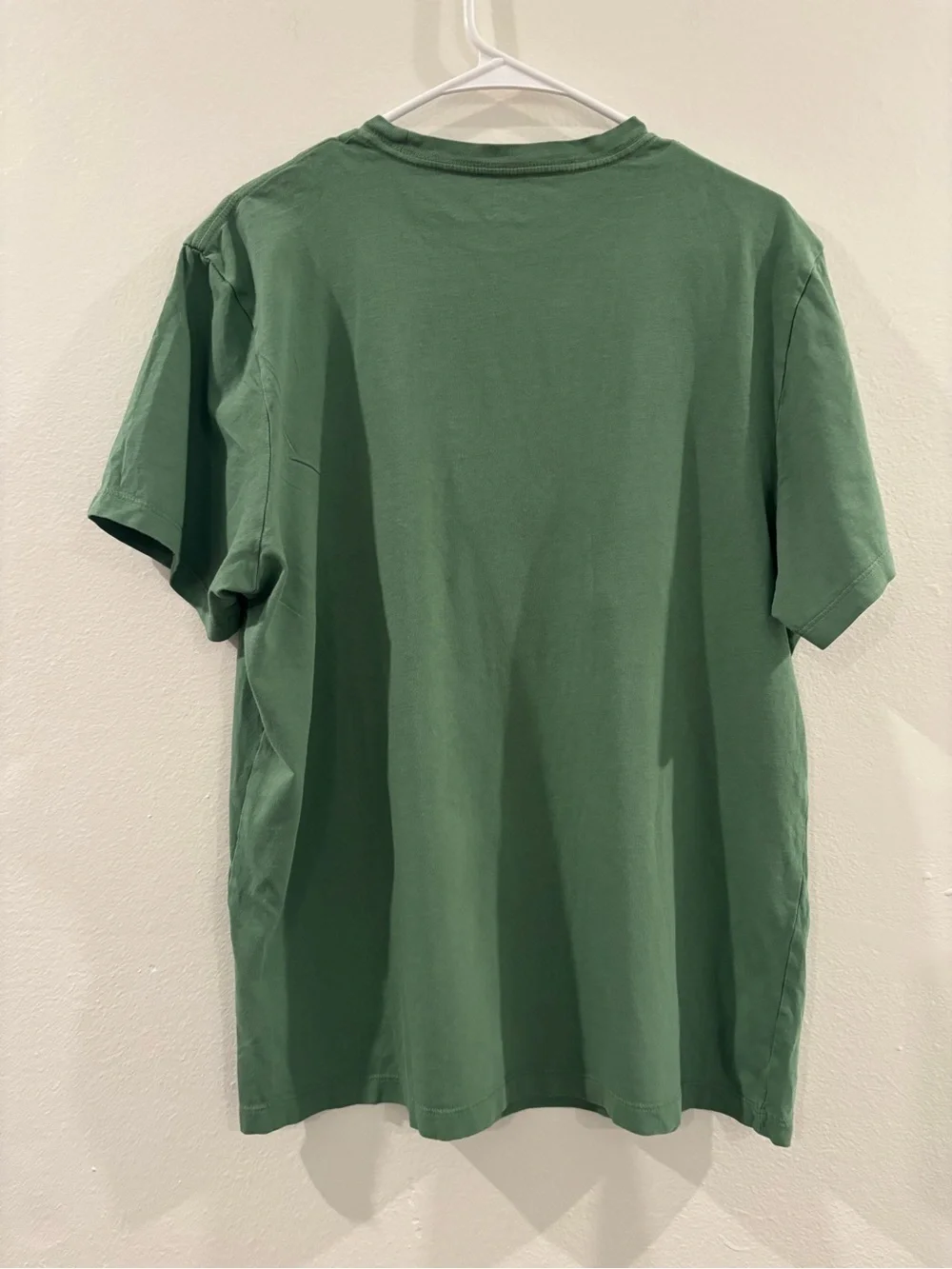 J. Crew Forest Green Short Sleeve Crewneck with Red Flag Graphic